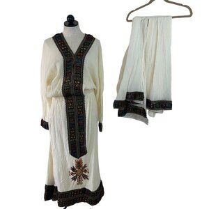 Island Tribe Womens Dress One Size Cream Hebesha Maxi With 2 Scarfs Belt